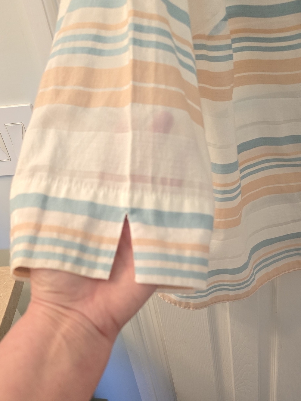 Alfred Dunner Cream Button-Up Shirt with Peach & Blue Stripes, Size 18W (310) - Picture 5 of 8